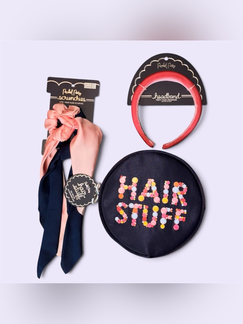 NWT Packed Party 3-Piece Hair Accessories Set - Pouch Headband Scrunchies